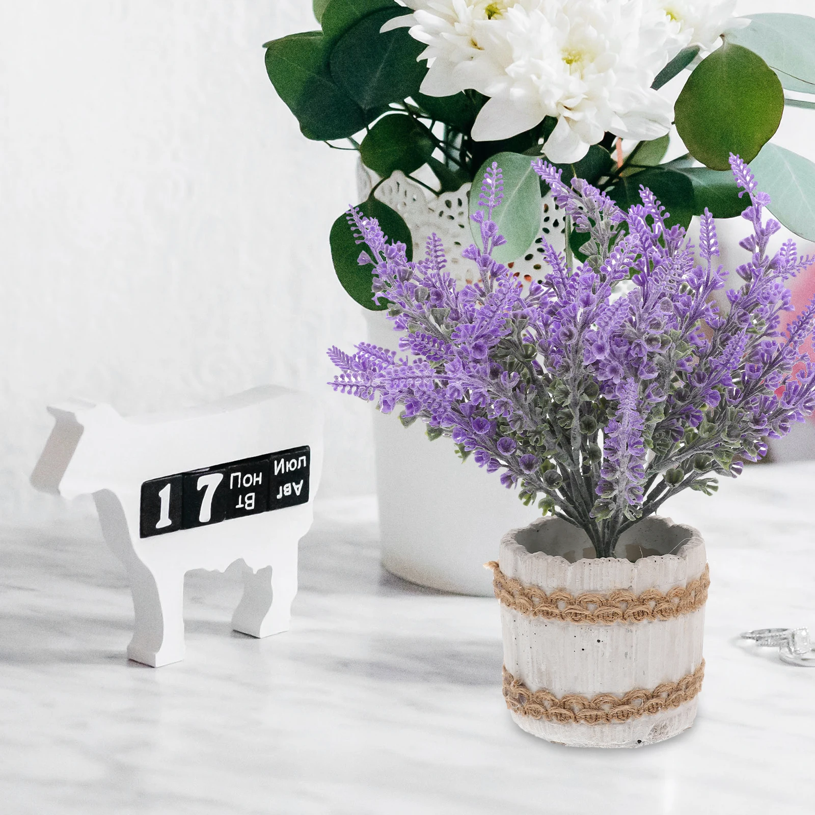 

Lavender Green Plants Artificial Flower Succulent Bonsai Mini Ornament Plastic Potted Office