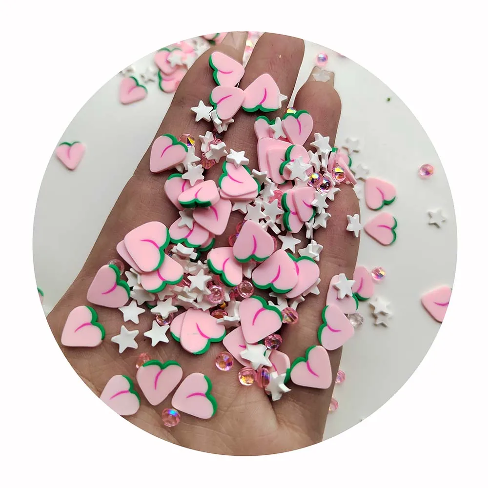 Slime Charms Fruit Slice Clay Pink Peach Dragon Fruit Flower Stars Sprinkle Confetti for Nail Decor Phone Shell Ornament