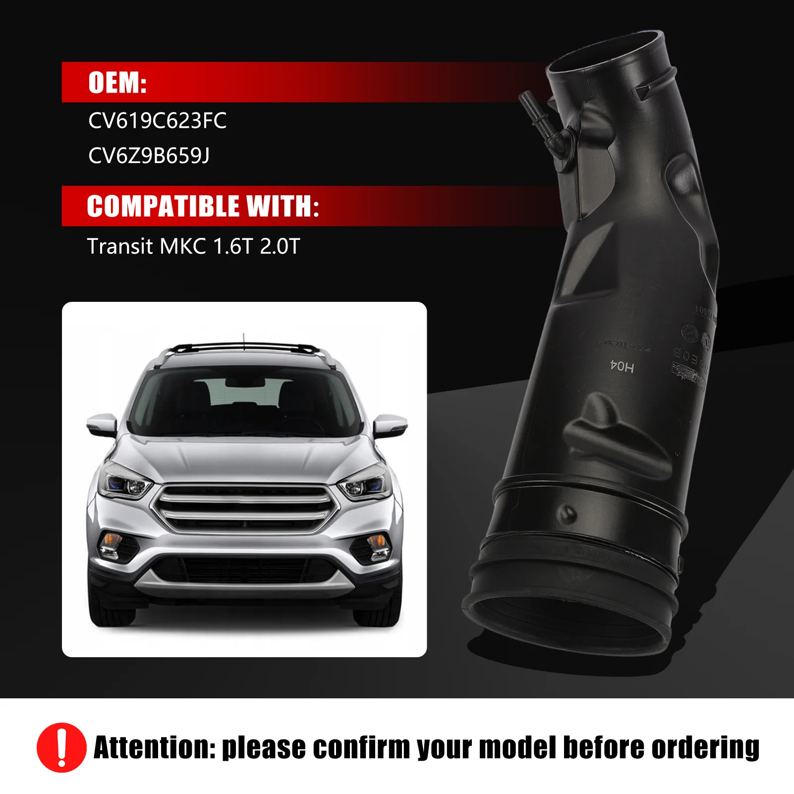 Luftfilter-Durchfluss-Ansaugschlauch CV619C623FC für Kuga Transit MKC 1.6T Lufteinlassrohr CV6Z9B659J