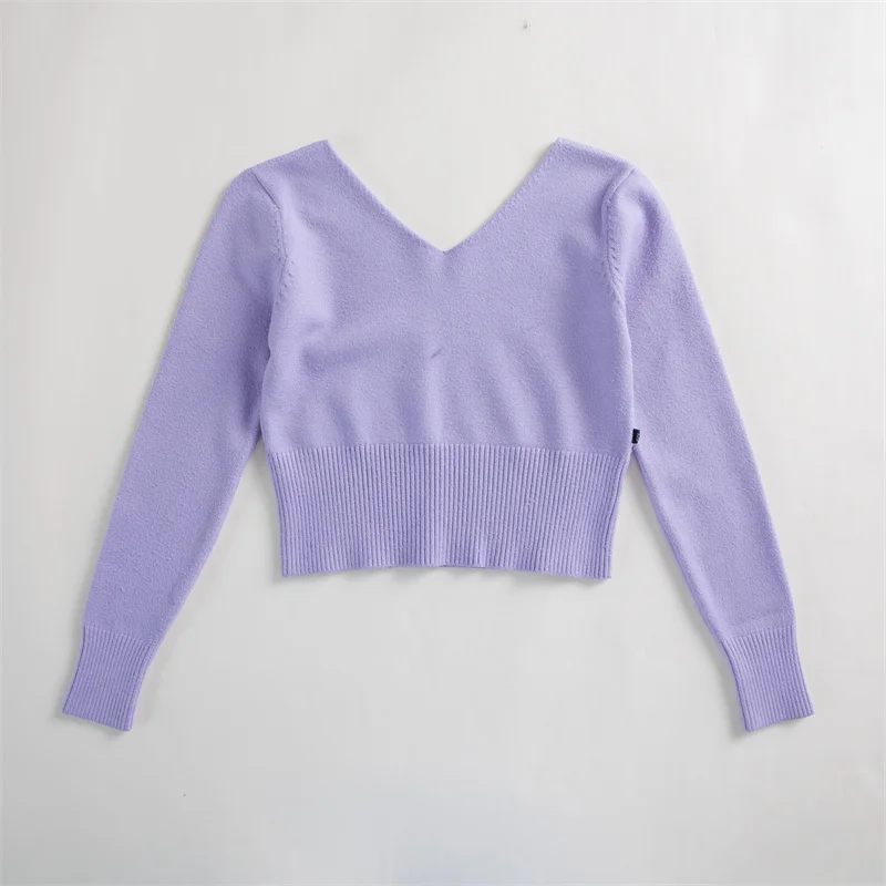 Hot Sale Fashion Kids Girls Children Training Wear V-shape Neck Pink Black Blue Purple Grey Ballet Dance Wear Sweater