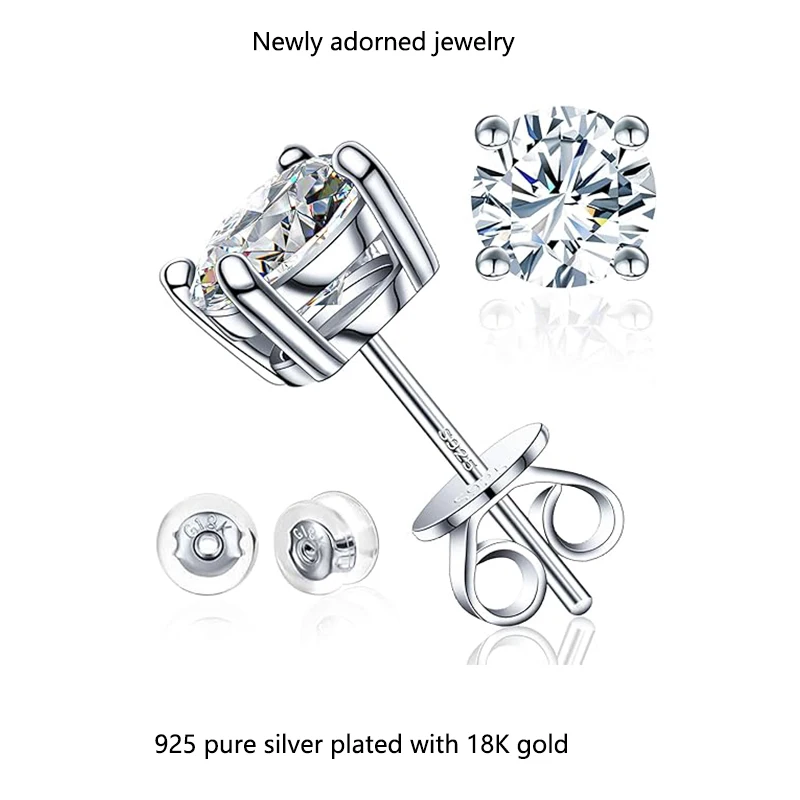

Mozonite stud earrings suitable for both men and women, 0.6-4 carats, low allergenicity, 925 sterling silver with 18K white gold