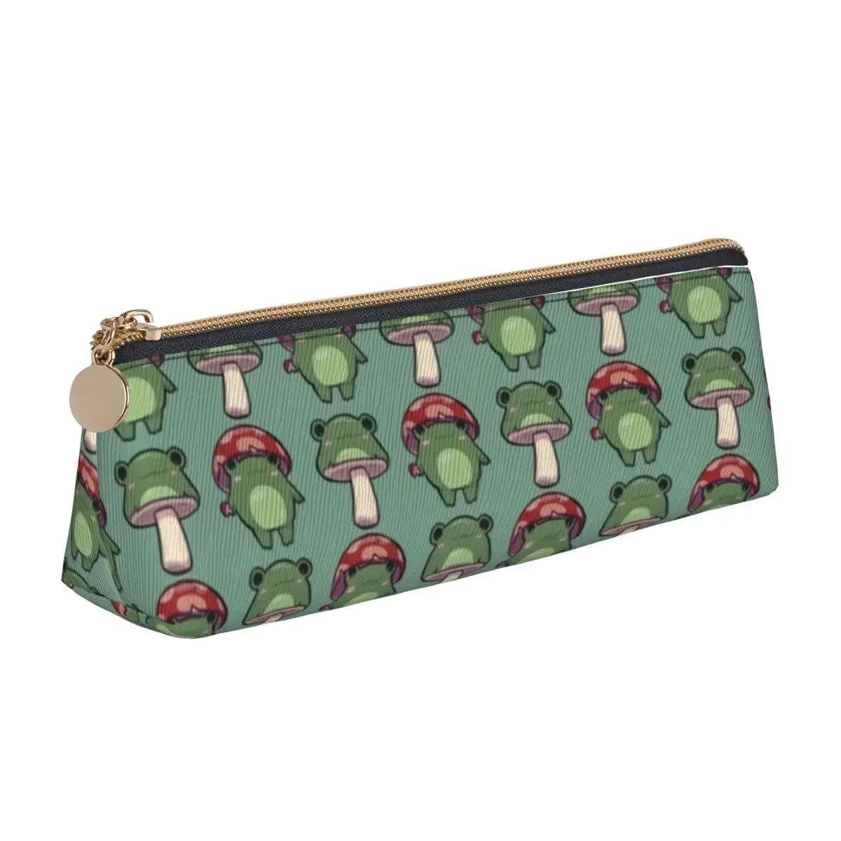 Mushroom Frog Triangle Pencil Case Animal Cartoon Frogs Aesthetic College Print  Box Teens Vintage Leather Pen Organizer