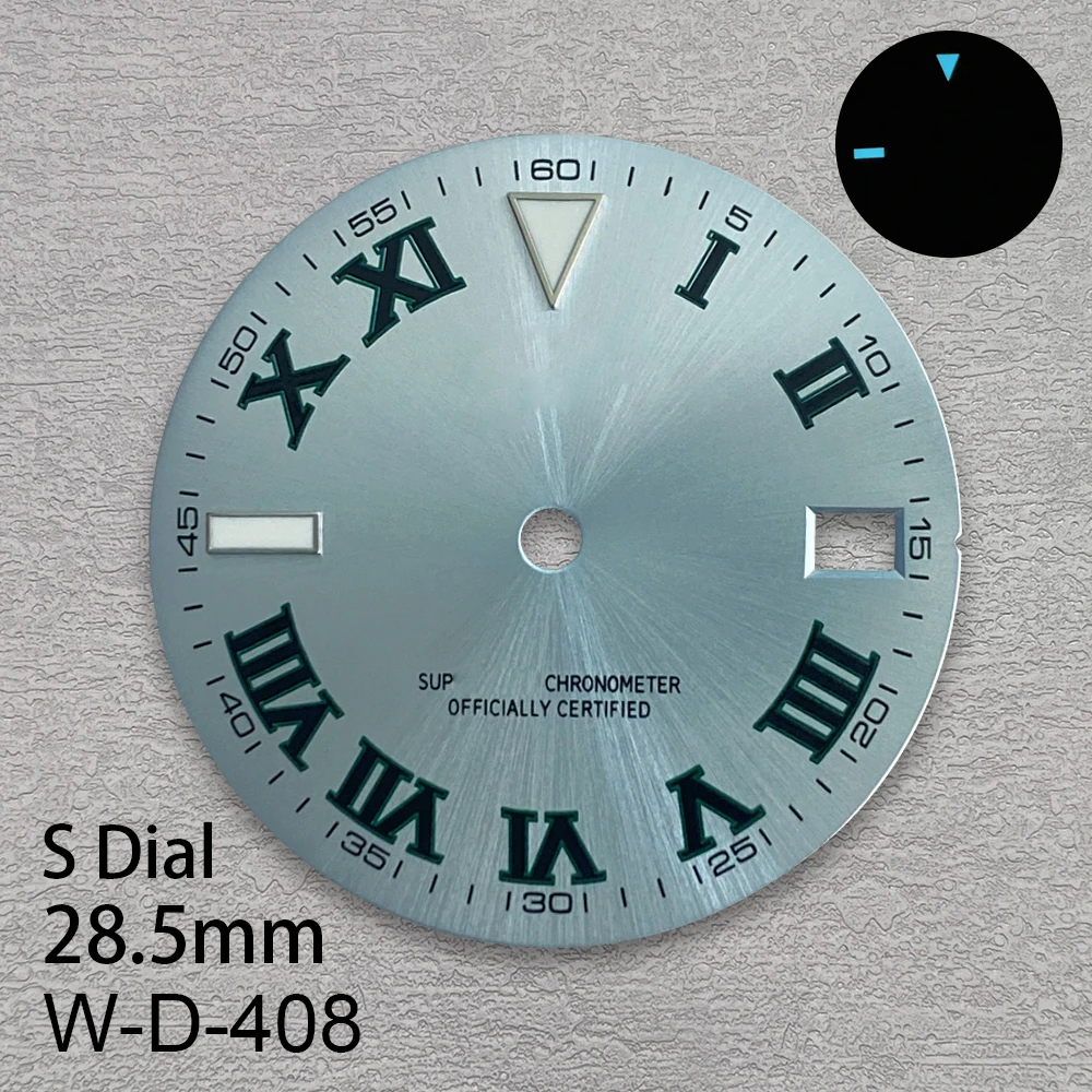 28,5 мм Высокое качество S логотип Roma цифры NH35 циферблат подходит для NH35/NH36/4R механизм ледяной синий светящийся NH35 модификация аксессуар