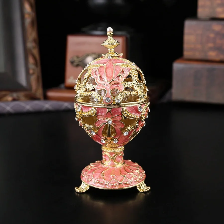 Russian Castle Egg Shaped Jewelry Box Ring Earring Storage Box Home Decor Ornaments Enamel Handicrafts Exquisite Women's Gifts