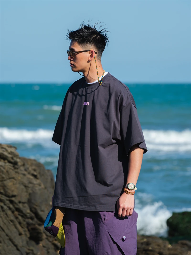 Unnoticed Japanese Style Retro Print Heavyweight 300g Double Thread High Density Loose round Neck  Color Men's T-shirt