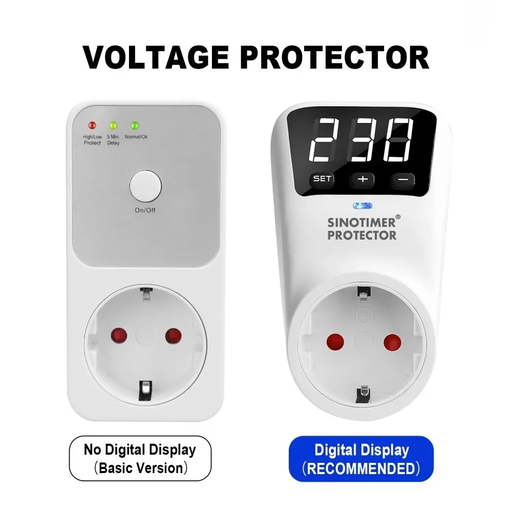 Automatic Voltage Protector Socket AC 220V EU / US Plug 120VAC Adjustable Fixed 16A Voltage Safe Refrigerator Protect Outlet