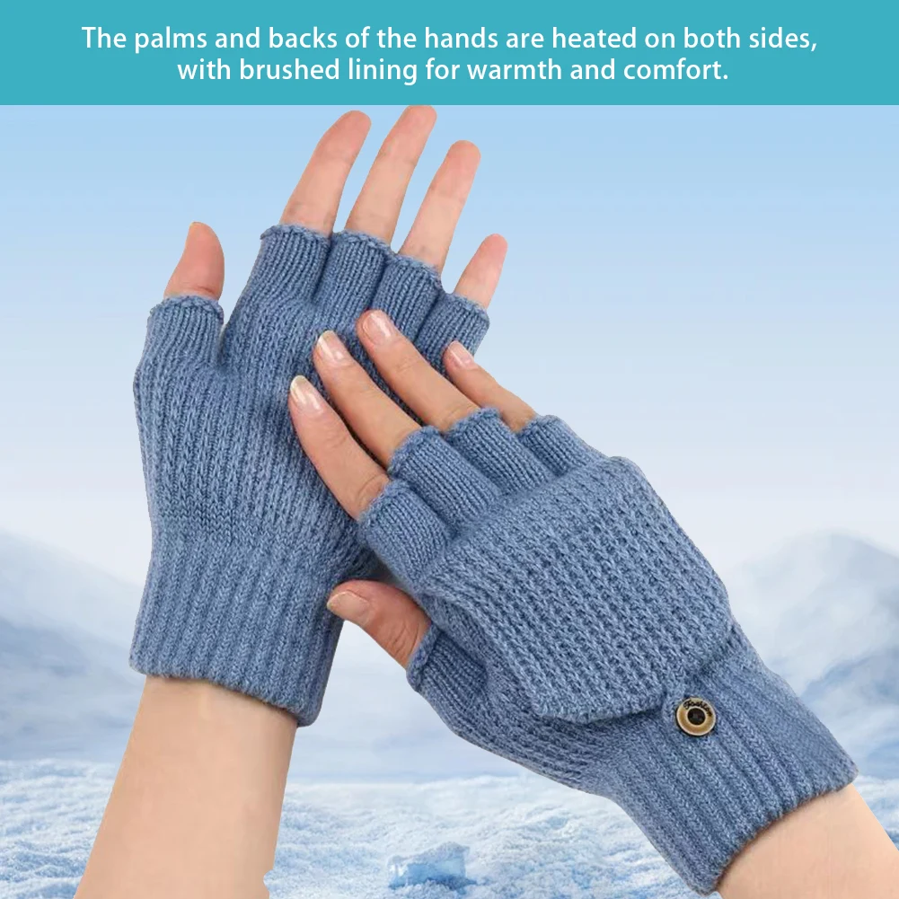 USB Heated Gloves Full&Half Finger Knitted Gloves Thicken Thermal Knitting Mitts Winter Moto Cycling Gloves for Outdoor Skiing