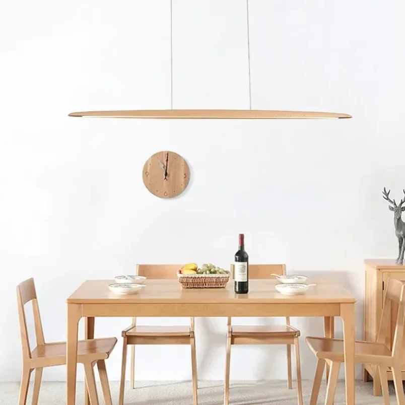 Modern Japanese Solid Wood Linear Pendant Lights Led Dining Table Hanging Lamps Minimalist Foyer Long Office Bar Counter Lightin