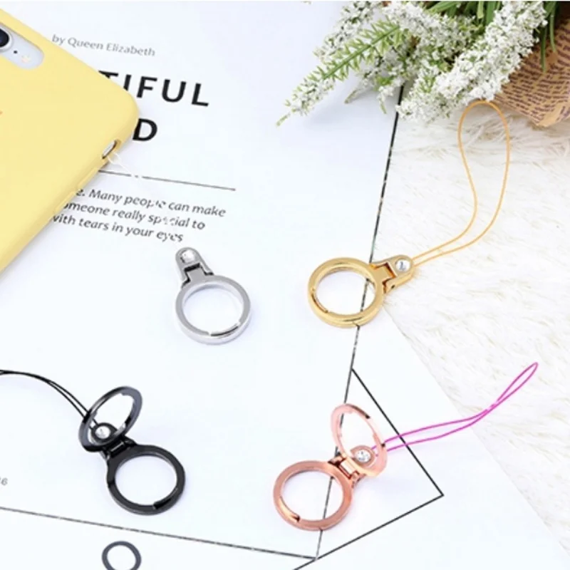 

Diamond-Encrusted Mobile Phone Ring Lanyard Metal Ring Buckle Mobile Phone Stand Multi-Color Lanyard