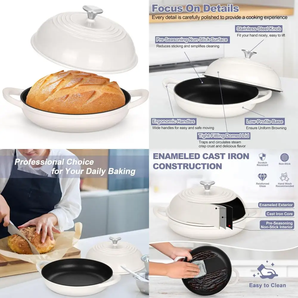 

Enameled Cast Iron Dutch Oven, 6 Quart, Perfect for Sourdough Bread Baking, Tall Dome Lid, Round Base Pan, Ideal for Baking Auth