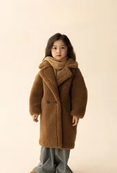 Kid Coats 2023 New Winter Korean Fashion Style Coats Girl Baby Heavy Warm Length Overcoat Fur Coat Children Faux Fur Top Clothes