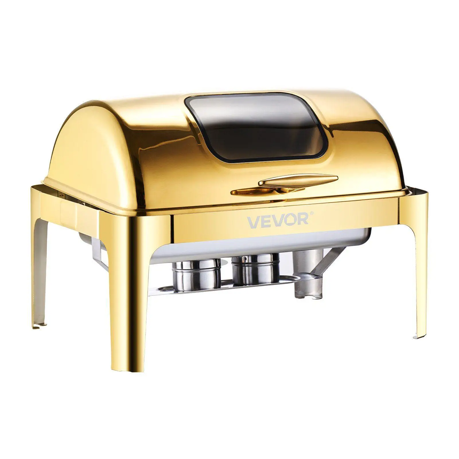

9Qt Rectangle Roll Top Chafing Dish with 90/180° Lid Full-Size Pan Stainless Steel Gold Finish Elegant Buffet Set