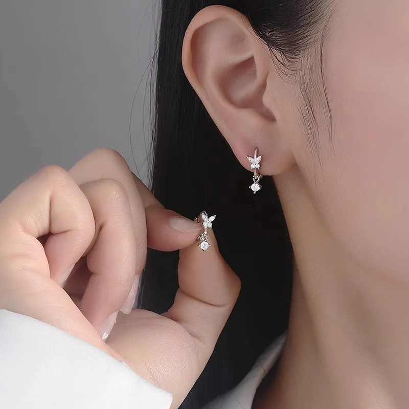 

925 Sterling Silver Butterfly Zircon Ring Earrings For Women Piercing Luxury High Quality Elegant Jewelry Trend 2025 Money 925