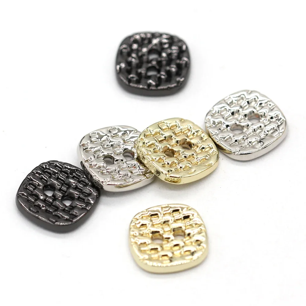 HENGC 10mm 2 Holes Small Square Women Shirt Gold Metal Buttons for Clothing Fashion Blouse Dress Handmade Decorations DIY Crafts