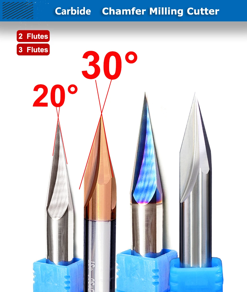 YZH 20 ° /30 ° Gradwinkelfräser HRC50/HRC55/HRC65 Senkfräser V-Nut-Durchmesser 3 4 5 6 8 10 12mm – Detail 1