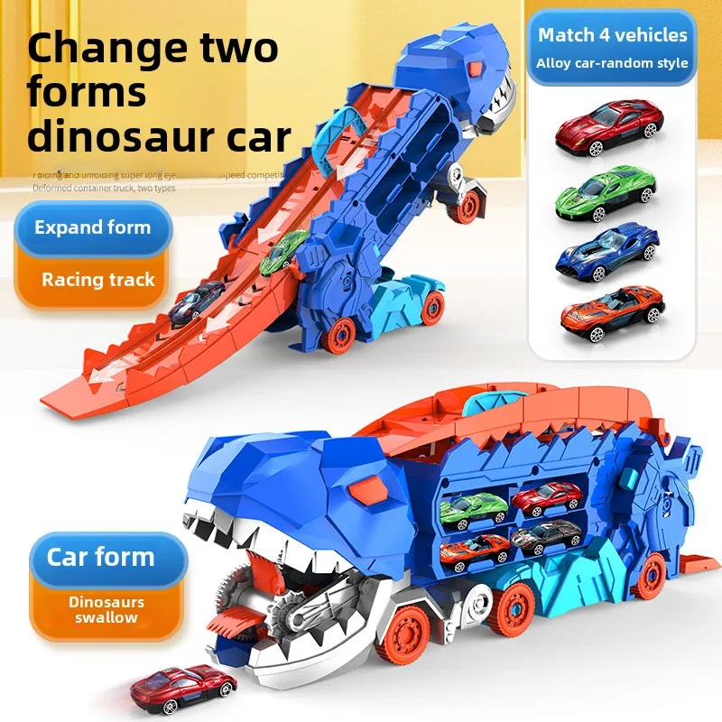 

The Kids Truck Dinosaur Transporter Toys Cars Educational Model Toys Alloy Transforming Dinosaur Transport Car Toy for Childrens