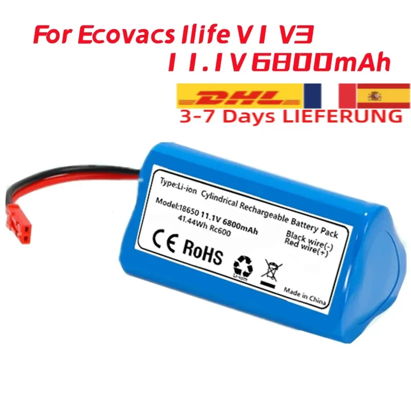 11.1V Battery for Ecovacs Ilife V1 V3 X3 V3 V5 X5 V5S CW310 CEN250 Robot Vacuum Cleaner Battery Triangular battery 6800mAh