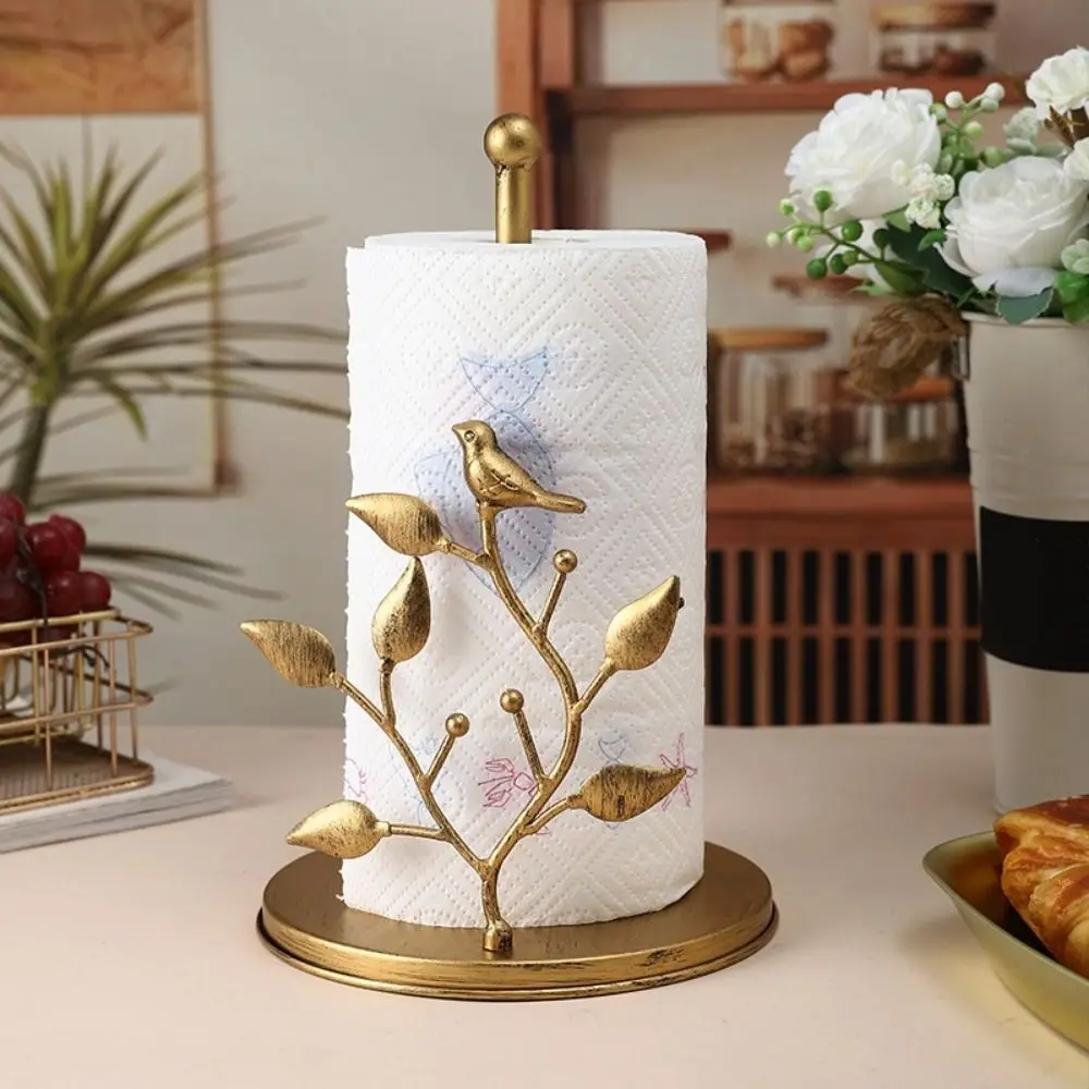 

Iron Vertical Tissue Holder Ginkgo Leaf Rose Shaped Roll Paper Rack Free Standing Decorative Roll Paper Towel Holder for Kitchen