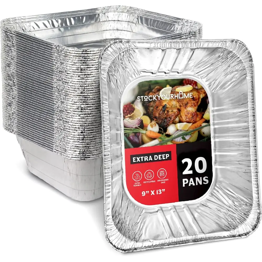 

9x13 Inch Deep Aluminum Foil Pans, Heavy Duty Disposable Catering Trays for Baking, Cooking, and Serving Large Meals
