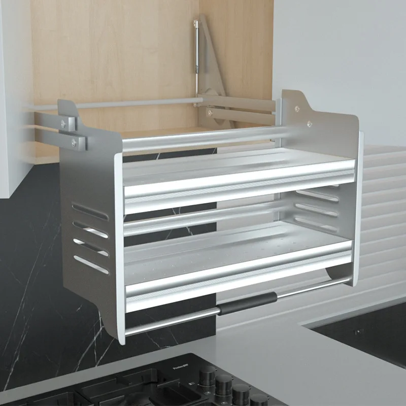 

Подъемный шкаф, стеллаж для хранения, кухонная подъемная рама, портативные стеллажи из алюминиевого сплава, бытовая передвижная корзина для приправ