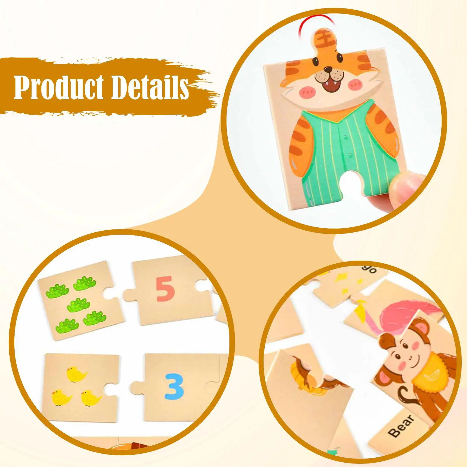 لعبة ألغاز خشبية مع صندوق تخزين لعبة ألغاز حيوانات لعد رياض الأطفال