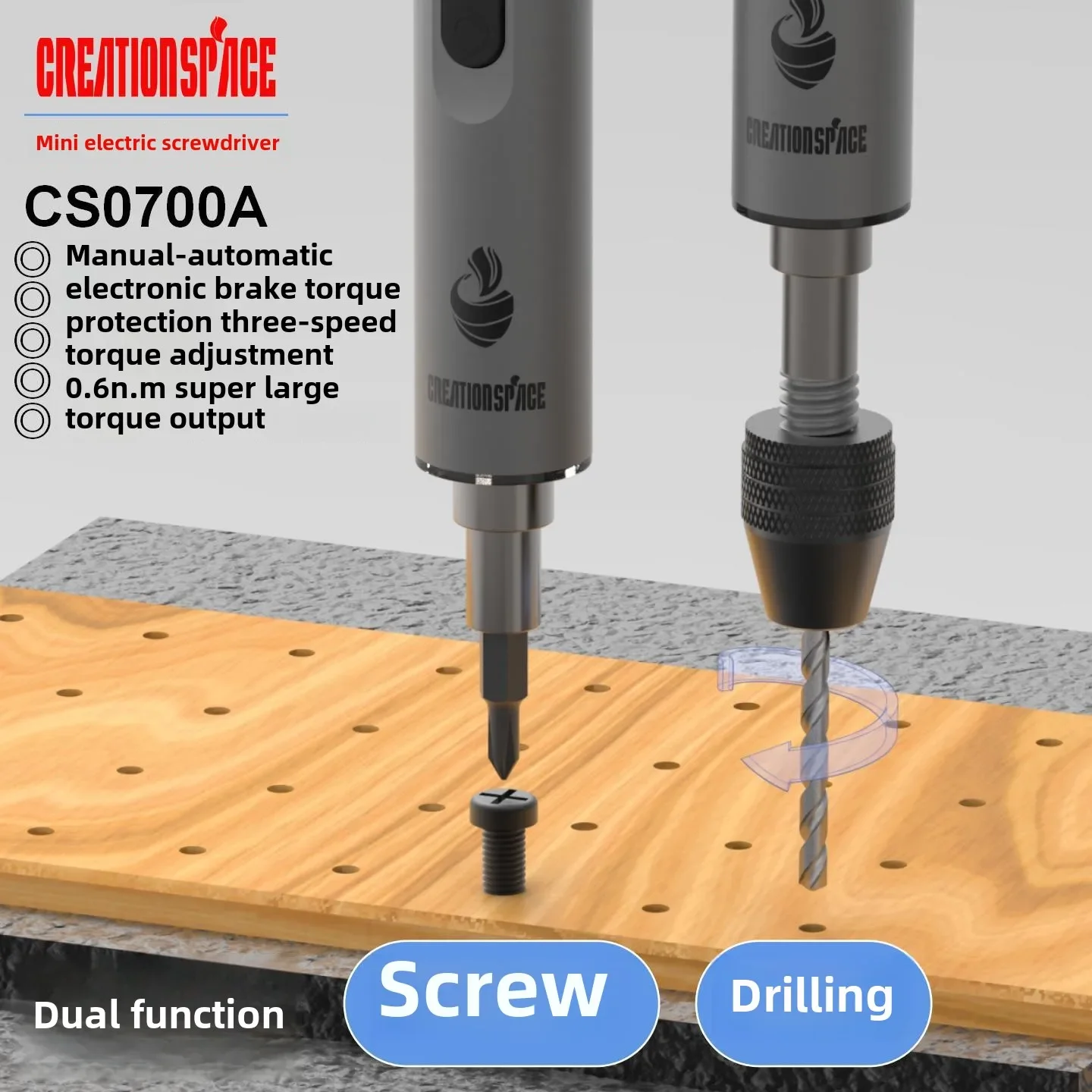 CreationSpace CS0802A مفك الحفر الكهربائي ثنائي الغرض مفك كهربائي صغير مجموعة أدوات الحفر الكهربائية اللاسلكية #4