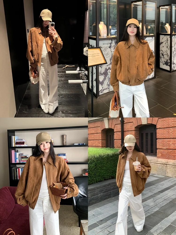 เสื้อแจ็คเก็ตหนัง PU รักษ์โลก ยี่ห้อ Xzichic พร้อมซิปโลหะ สำหรับผู้หญิง รุ่นใหม่ประจำฤดูใบไม้ร่วง ทรงหลวมไหล่ตก สไตล์สตรีทแฟชั่น