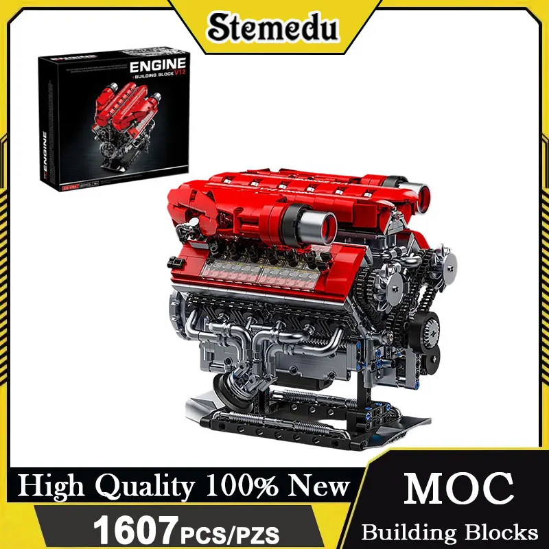 

GQ3704 1607 деталей, механическая имитация поршневого цилиндра, модель двигателя V12, конструктор для сборки гоночного автомобиля, игрушка, украшение, подарок