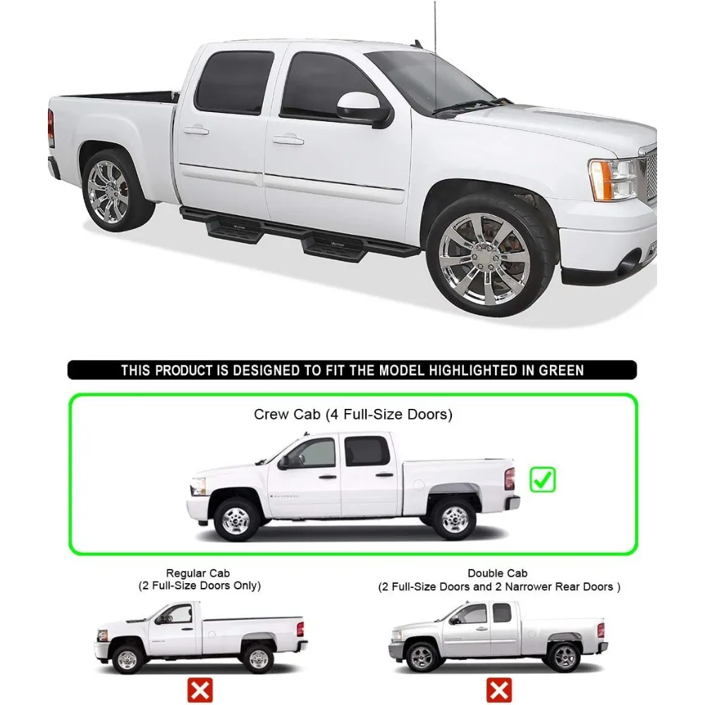 Barre Nerf da 6,5 pollici in acciaio inossidabile 304 Gradini tascabili Protezioni a bilanciere a tubo quadrato compatibili con Chevy Silverado GMC Sierra Crew Cab