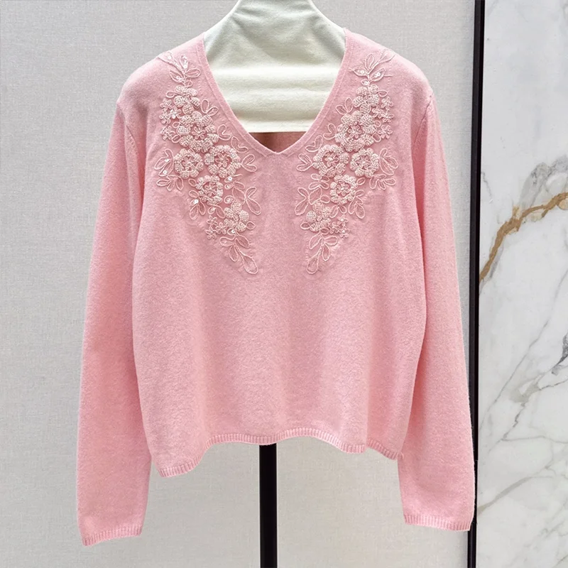 

High-quality French-style beading three-dimensional embroidery women's sweater with luxurious design knit pullover 251107102