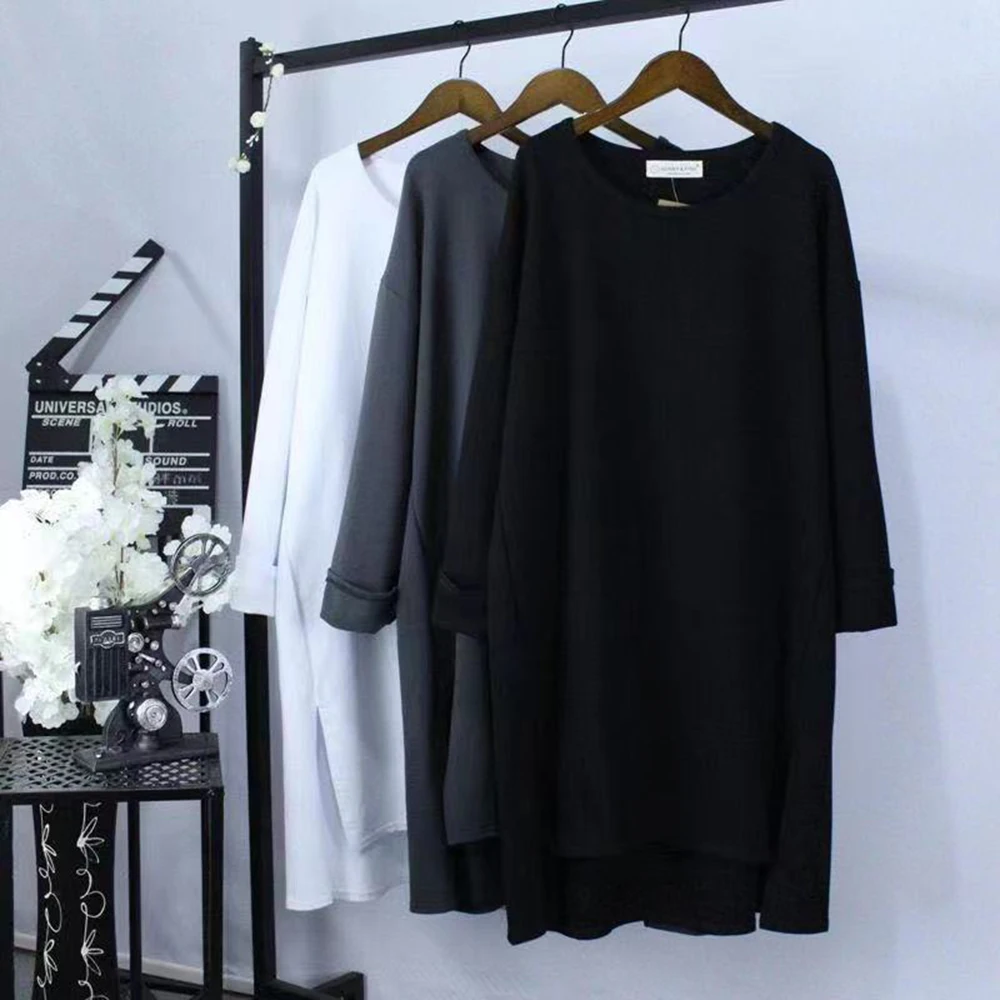 New long sleeved inner T-shirt for women, versatile, loose, oversized, medium to long base shirt dress