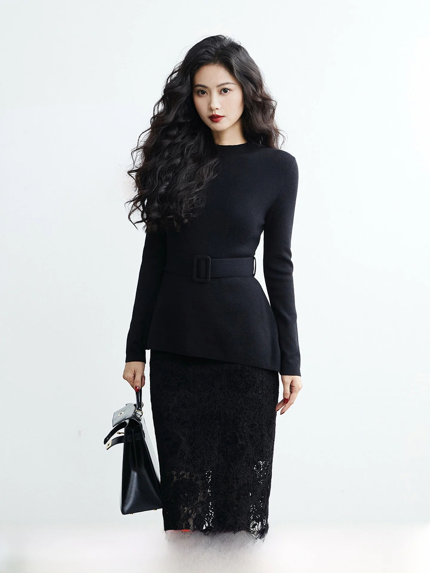 

Женская облегающая вязаная базовая кофта TAIYANG OFFICE с высоким воротником для зимы, из смесовой ткани (полиэстер, акрил, нейлон, шерсть)