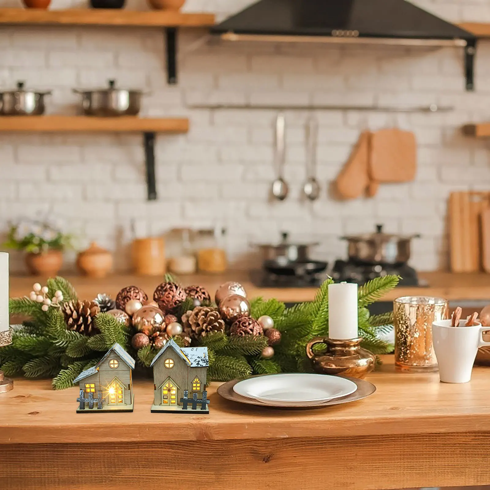 

2Pcs Christmas Cabin LED Illuminated Wooden Desktop Xmas Decors Luminous Atmosphere Lights Desktop Ornaments Luminous Log Cabins