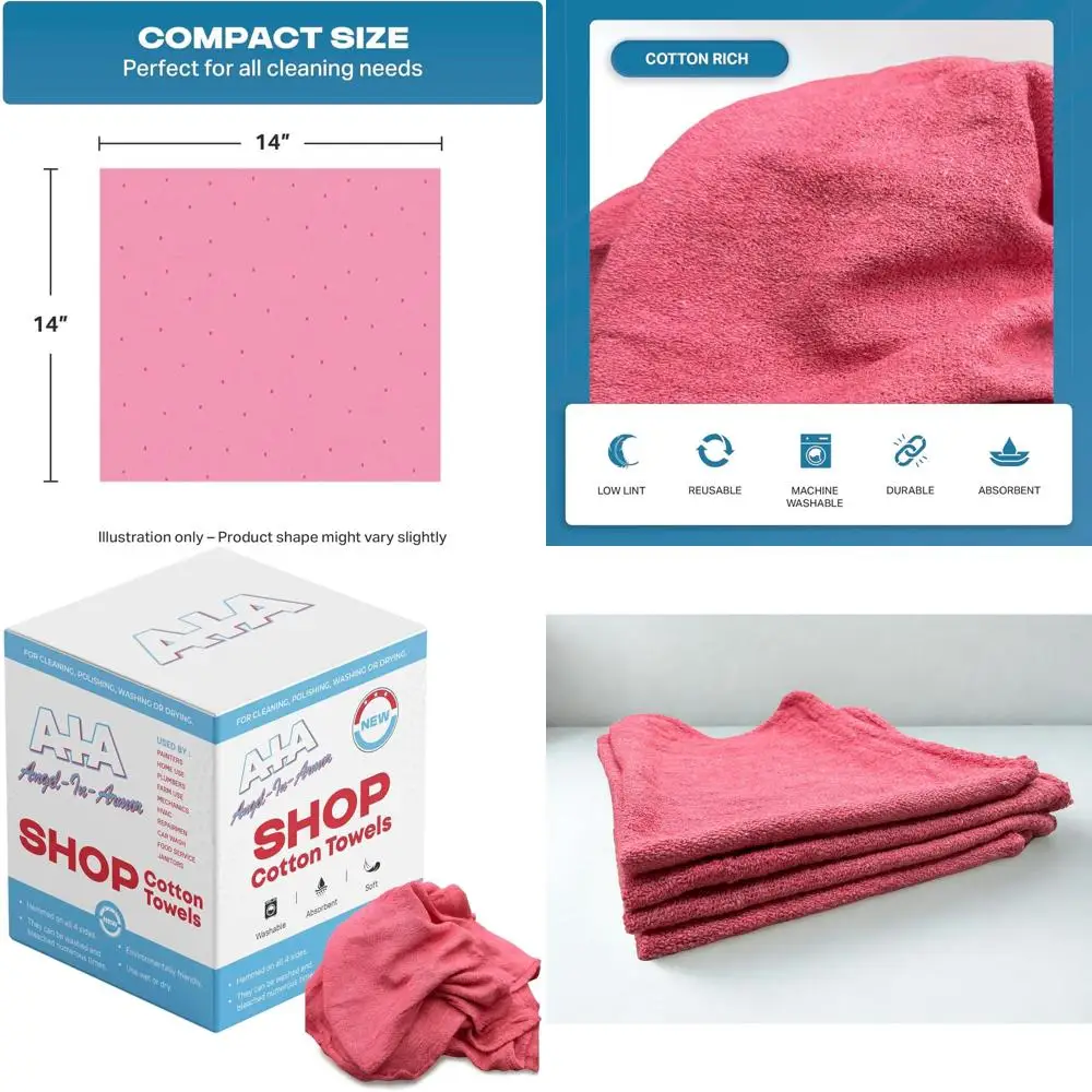 

14x14 500 Pack Cotton Shop Towels - Lint-Free Rags for Auto, Garage, Industrial, and Commercial Cleaning