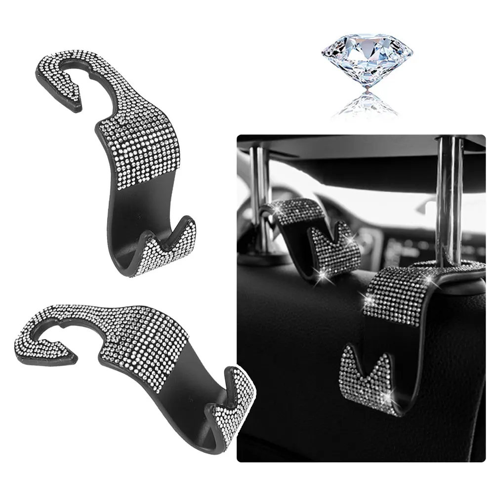 2pcs Universal Auto Headrest Storage Organizer Hook Car Rhinestone Decorative Hook Car Seat Back Hanger Hook Car Accessories