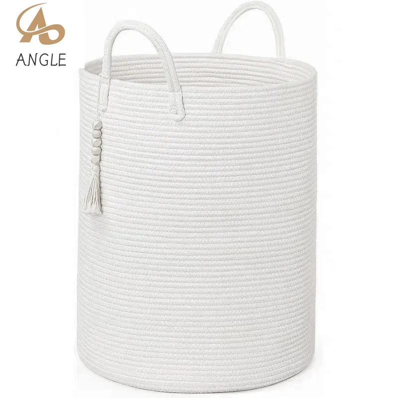 Large Woven Laundry Basket, Nursery Baskets for Storage, Living Room, Toy Blanket Organizing Bucket with Handle, 38x50cm