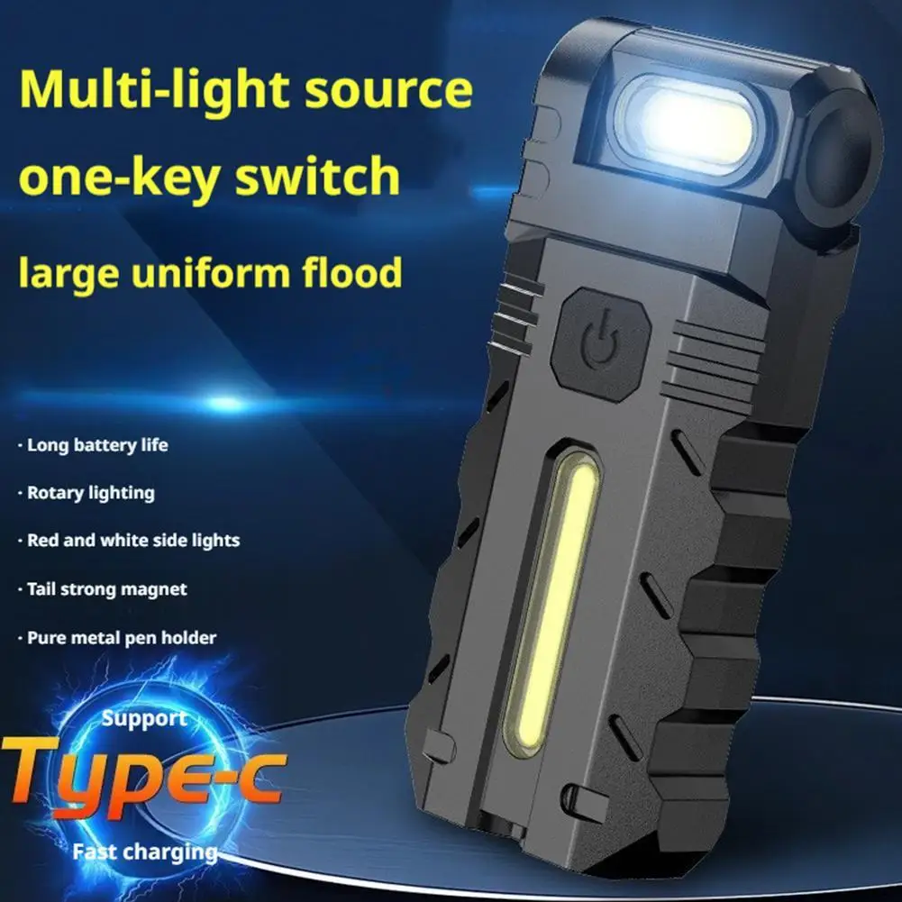 2026 New COB Flashlight Portable Magnetic LED Work Light Adjustable Angle Outdoor Torch USB Warning Lamp for Car Repair Camping