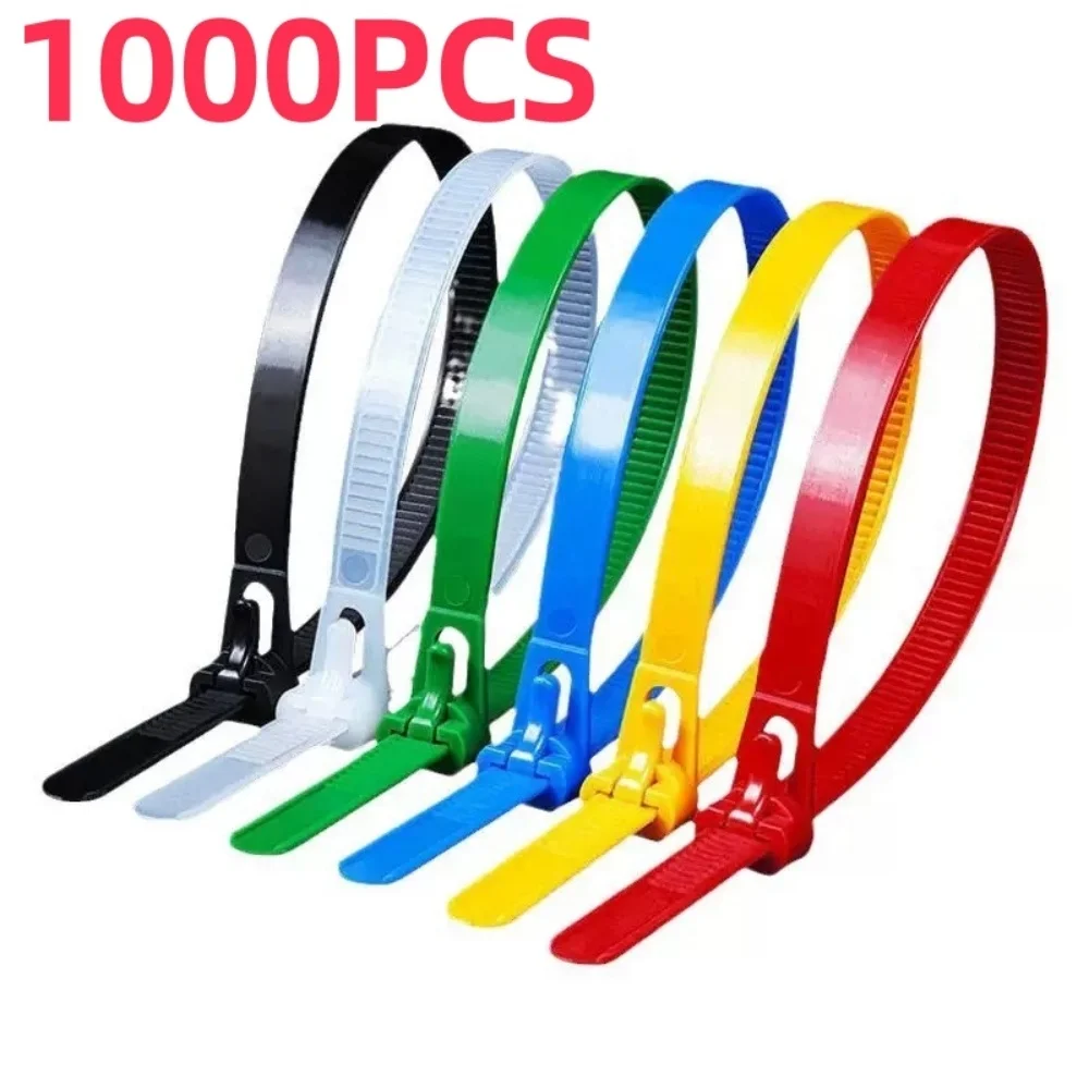 1000/100Pcs Reusable Cable Ties Cable Lock Loop Nylon Ties Removable Recyclable Mixed Colours Black White Cable Ties