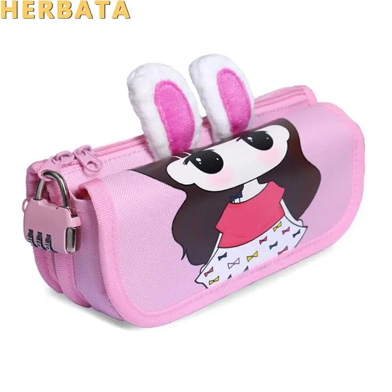 

Lovely Kawaii School Pencil Case Large Capacity Canvas Leather Portable Pencil Case For Girls Christmas Gift Stationery Supplies