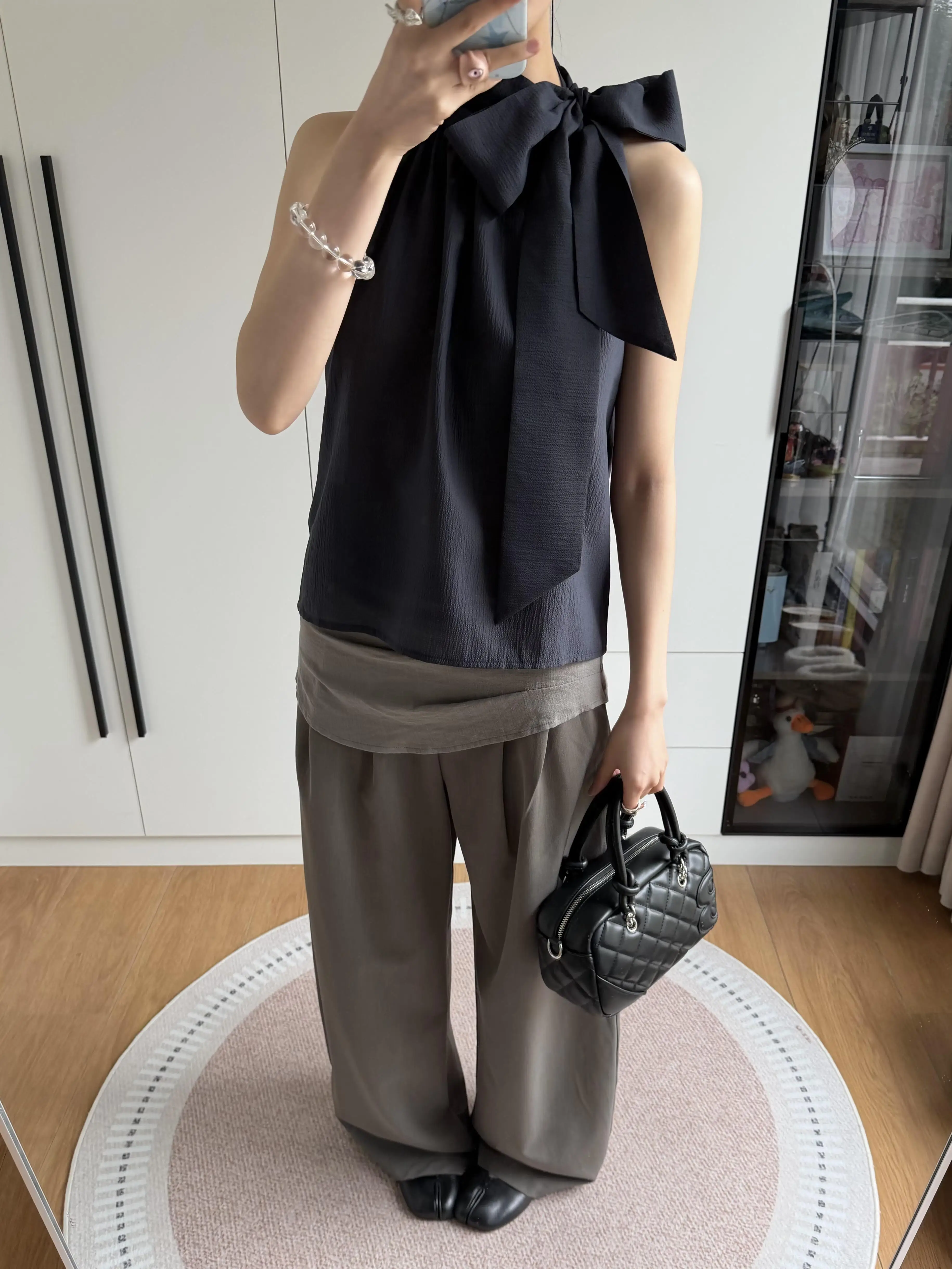 

American Retro Pleated Casual Wide Leg Pants Women Summer Design Sense Loose Slimming Long Trousers Fake Two-Piece Ensemble