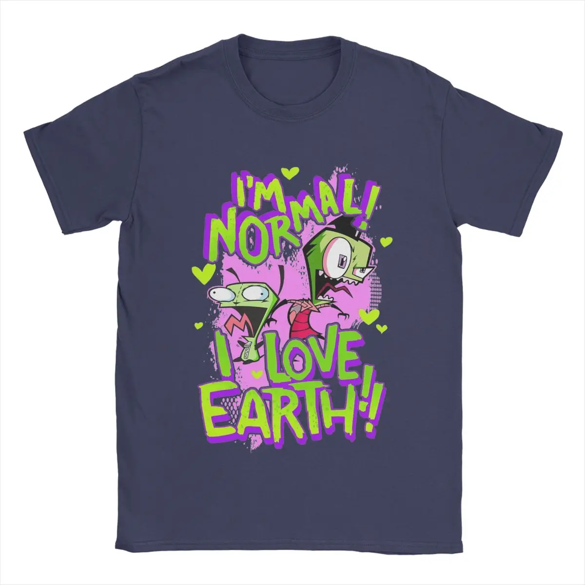 Invader Zim & GIR I\'m Normal I Love Earth T Shirt 100% Cotton Tops Vintage Short Sleeve Round Collar Tees Summer T-Shirts