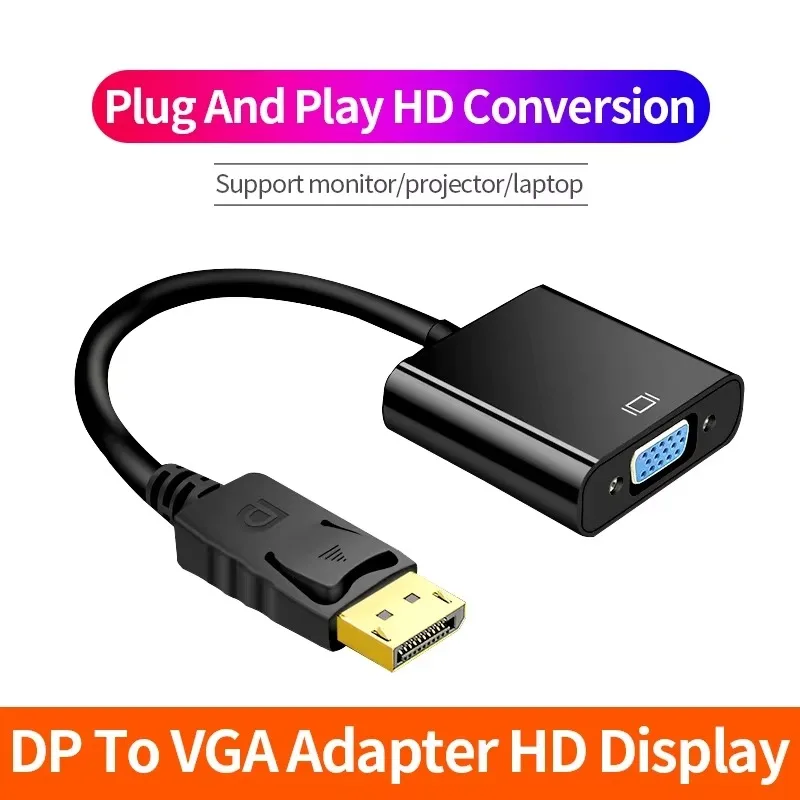 1080P HD DisplayPort To VGA Converter DP Male To VGA Female Cable Interface Adapters Video For Monitor PC Laptop HDTV Projector