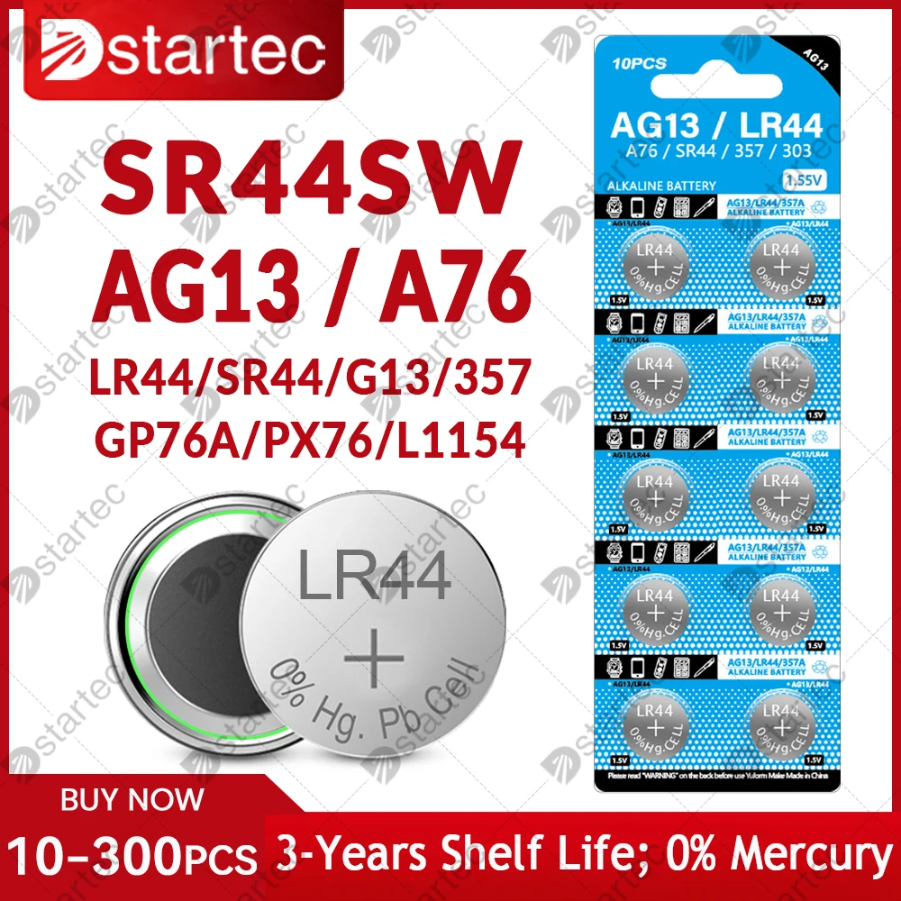 1.55V LR44 AG13 A76 303 357 PX76 G13A LR1154 SR44 Button Batteries For Watch Toys Remote SR43SW AG 13 Cell Coin Alkaline Battery