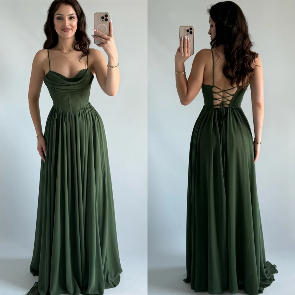 

Customized Graceful Spaghetti Straps Evening Dress and Classic Chiffon Celebrity Gowns and Temperament Lace Up Back Prom Dresses