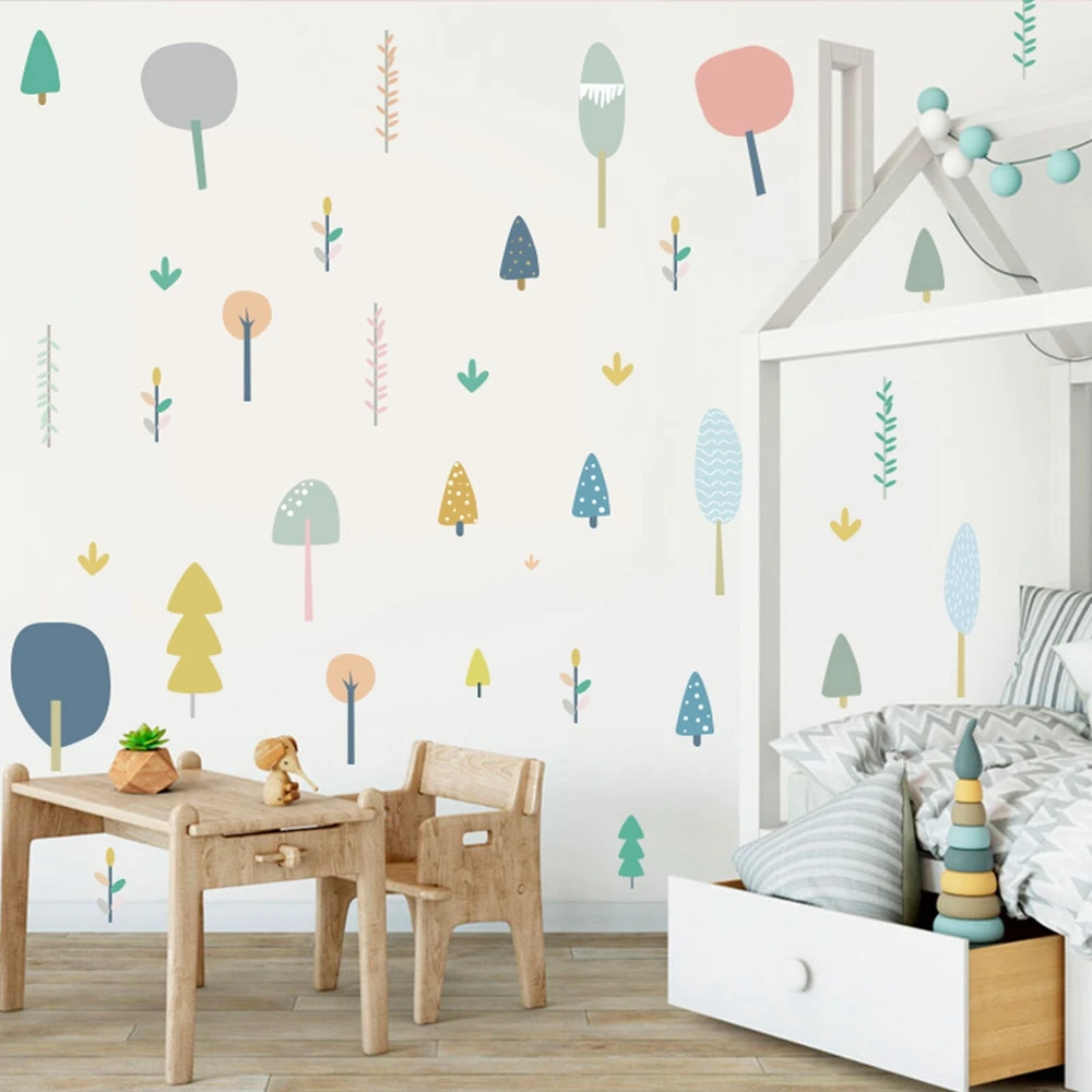 DIY Cute Trees Sapling Bedroom Nordic Style Office Wall Sticker Cartoon Mural Home Decor Room Decals