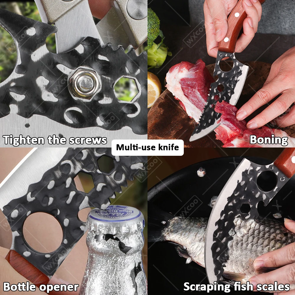 Wxcoo faca de cozinha para corte de carne, aço inoxidável, forjada à mão, facas de açougueiro, multifuncional, alto carbono, faca de chef de cozinha