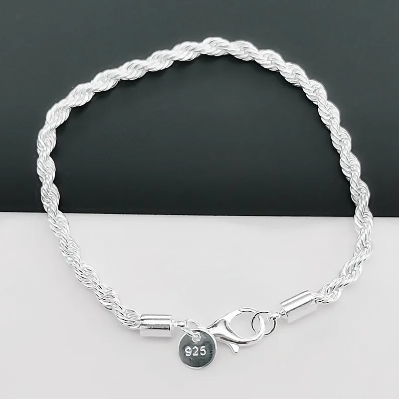 925 Sterling Silber 4mm verdrehte Seil Armbänder für Frauen Männer Mode minimalist ischen Paar Kette Armband männlich Unisex Schmuck Geschenke