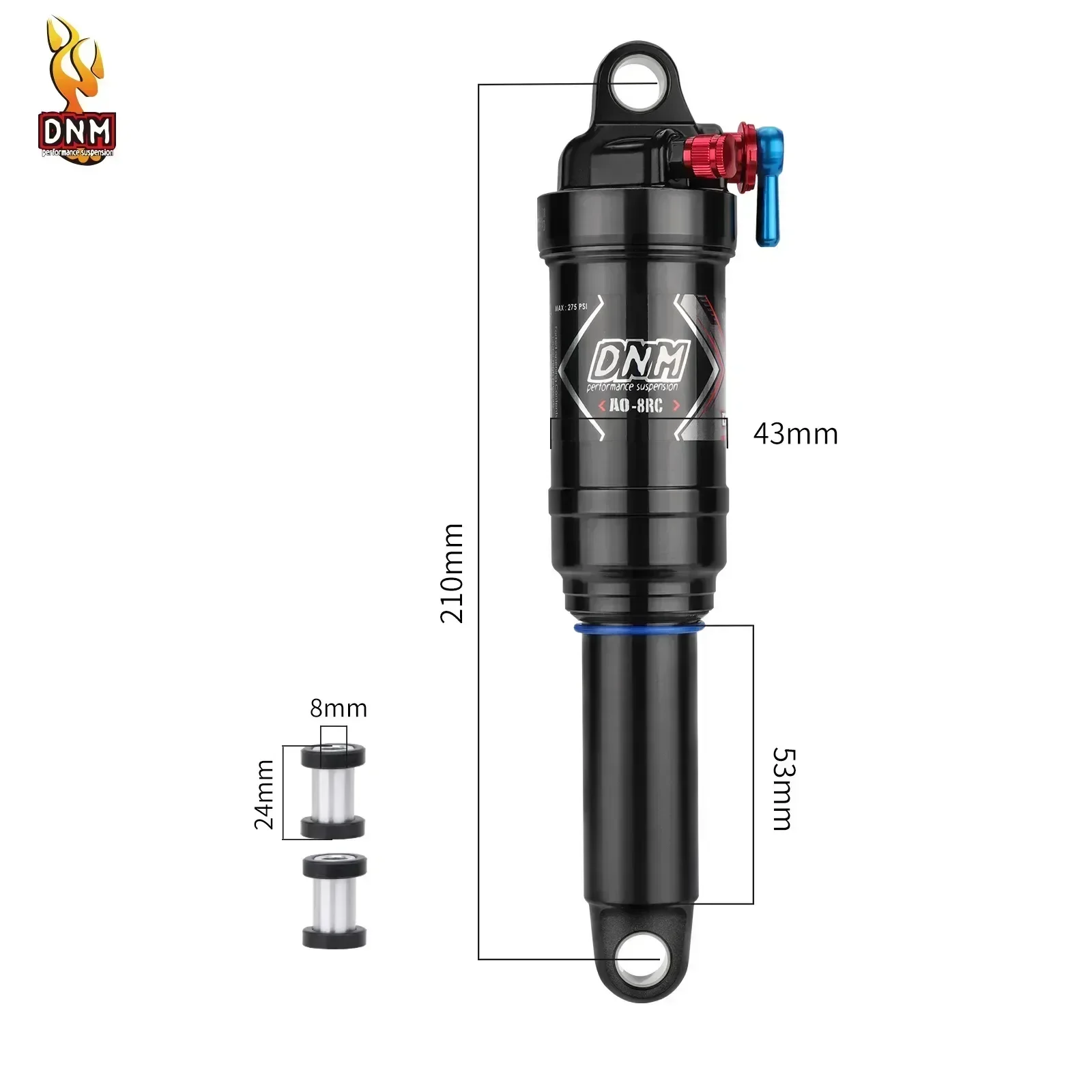DNM AO8rc 165mm 190MM 210MM 230MM 200mm lucht schokdemper 190x50 verstelbare achter fiets demper met slot voor mtb XC