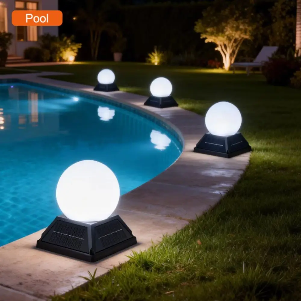 Cap Light Round Ball Solar Post Light IP65 Waterproof Timer Solar Pillar Lamp 2400mAh Battery Dimmable Bubble Lawn Light Patio