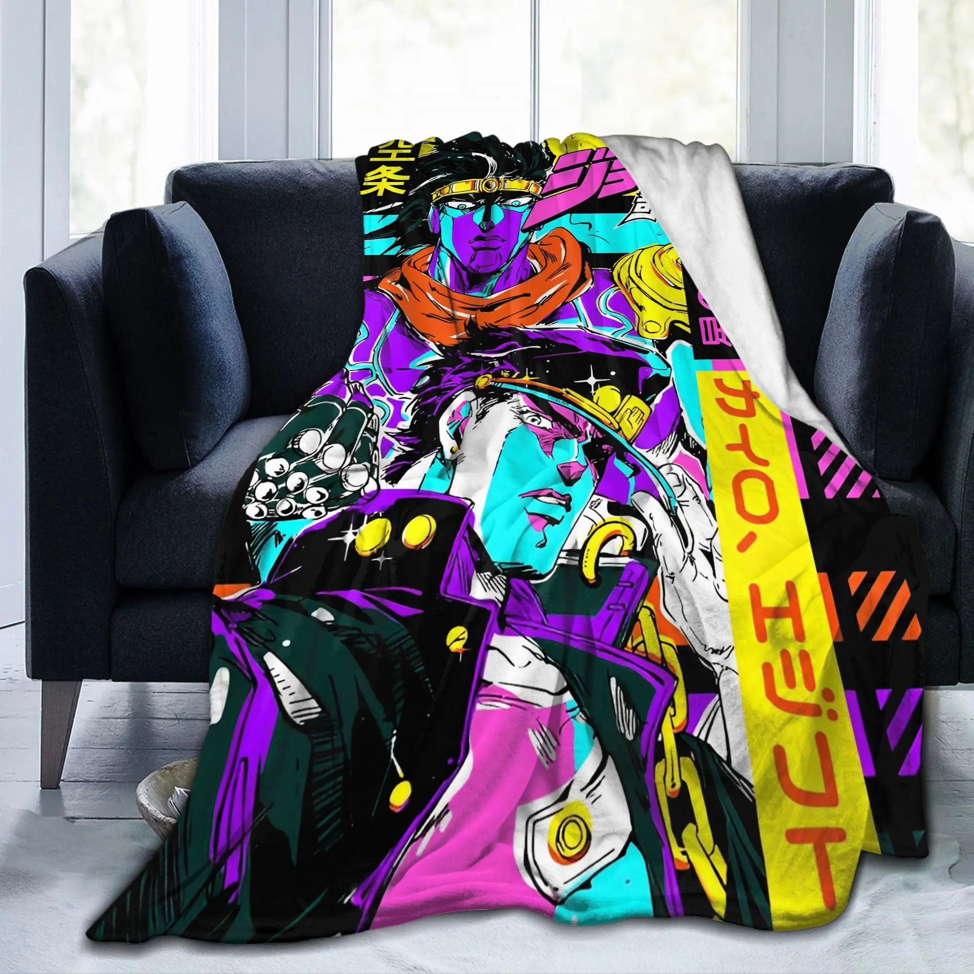 JoJo's Bizarre Adventure Knitted Blankets Japanese Anime Flannel Throw Blankets Bed Sofa Quilt Lightweight Bedspread Breathable